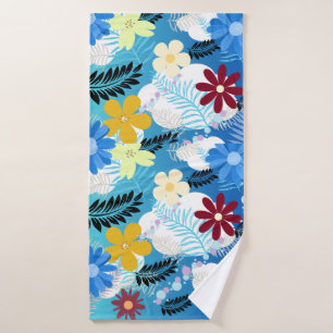 Colorful Cute Daisies Ferns Bubbles Clouds Pattern Bath Towel Set