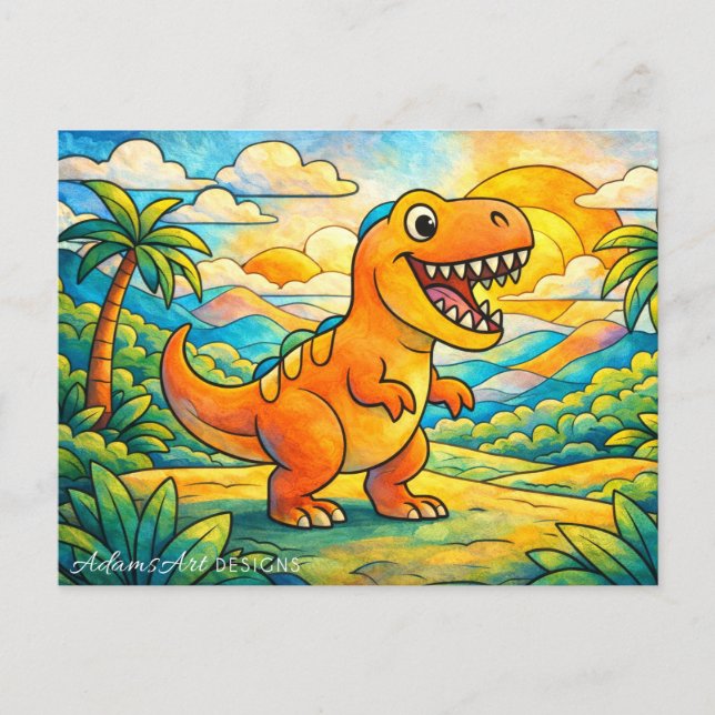 Colorful Cute Dinosaur Kids Holiday Postcard (Front)
