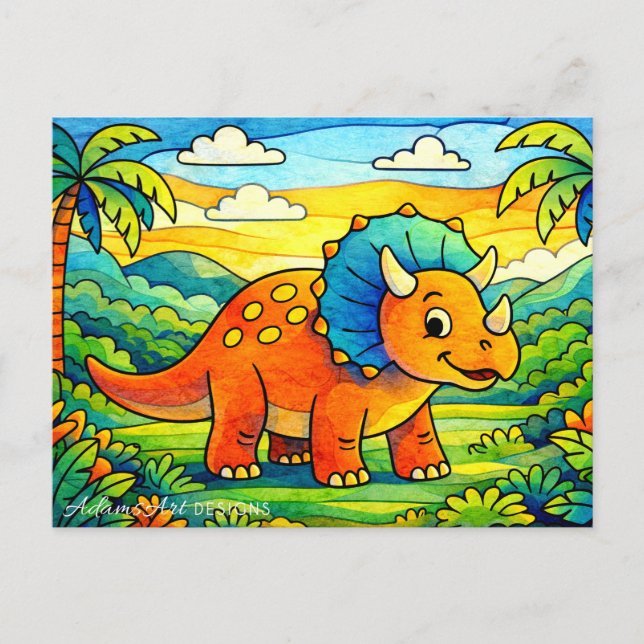 Colorful Cute Dinosaur Kids Holiday Postcard (Front)