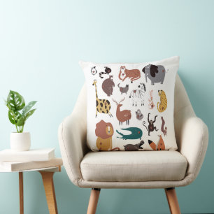 Colorful cute doodle cartoon set of Wild animals . Cushion