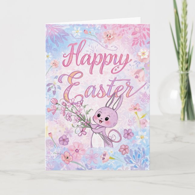 Colorful Cute Easter Card , Personalized Easter  (Front)