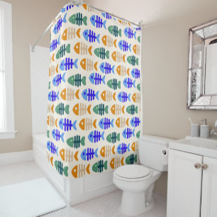 Colorful Cute Fish Bone Pattern Shower Curtain