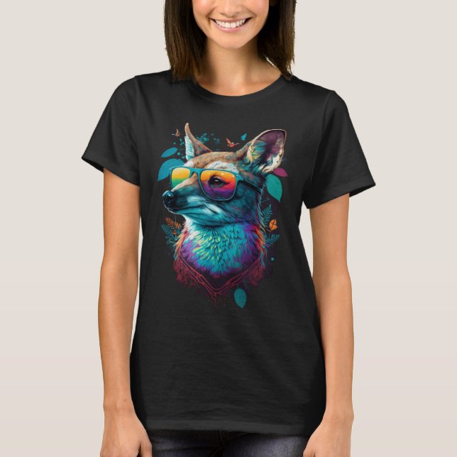 Colorful Cute Fox with Sunglasses Animal T-Shirt (Front)