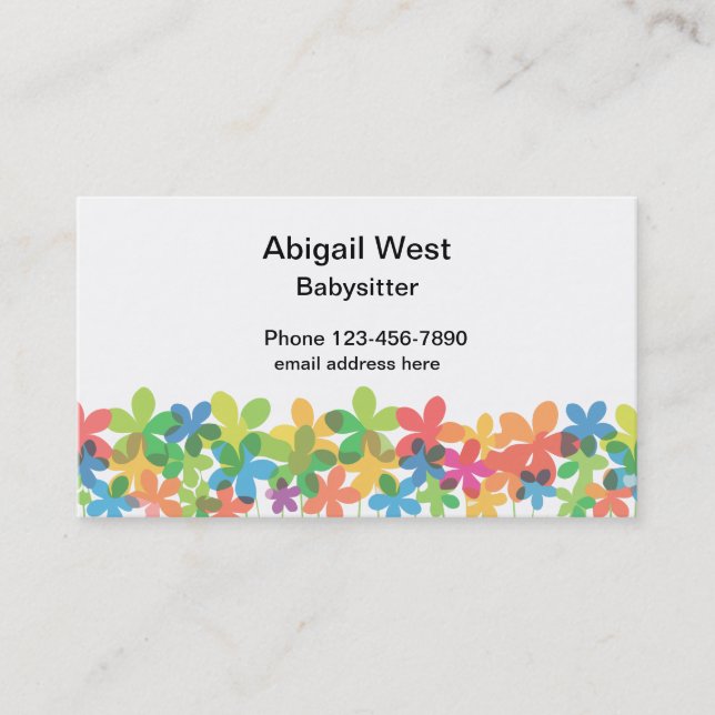Colorful Cute Girls Babysitter Business Cards (Front)
