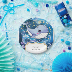 Colorful Cute Magical Whale Birthday Paper Plate