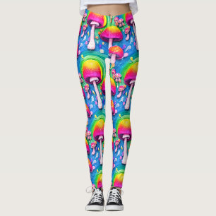 Colorful Cute Mushroom Seamless Pattern Leggings