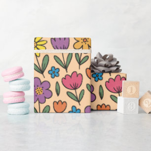 Colorful Cute Spring Flowers - Wrapping Paper Roll