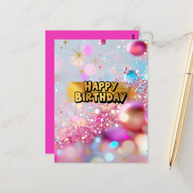 Colorful Cute Y2K Happy Birthday ♡ Postcard (Front/Back In Situ)