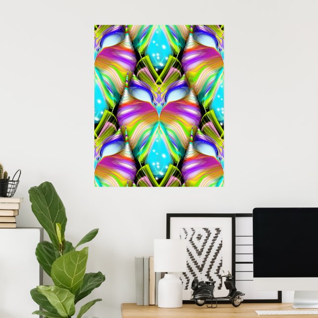 Colorful Cyan and Black Oracle Owl Pattern Poster (Home Office)