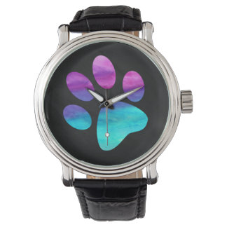 Colorful cyan blue purple Dog Paw print Watch
