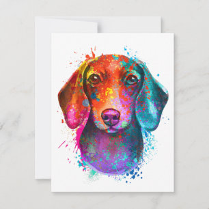 Colorful Dachshund Dog Art Illustration Invitation