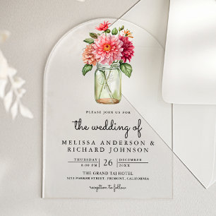Colorful Dahlia Floral Mason Jar Wedding Acrylic Invitations
