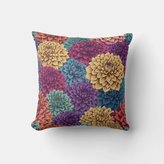Colorful dahlia floral pattern cushion (Front)