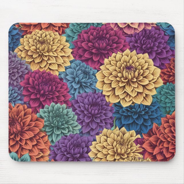 Colorful dahlia floral pattern mouse mat (Front)