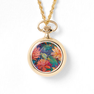 Colorful Dahlia Floral Tapestry Watch