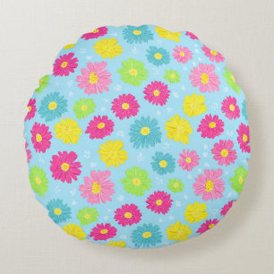 Colorful Daisies Round Cushion