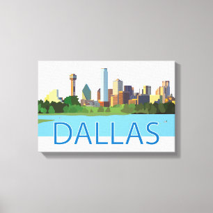 Colorful Dallas Skyline Illustration Canvas Print