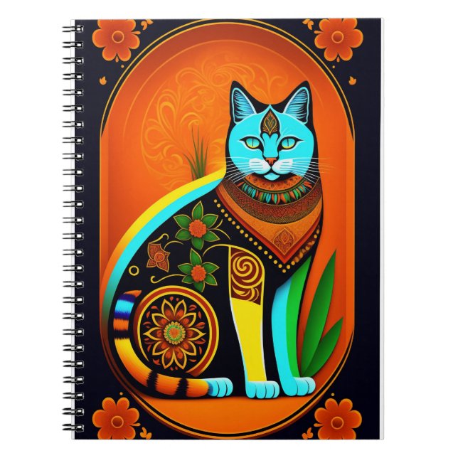 Colorful Day of the Dead Cat Art Notebook (Front)