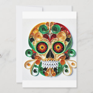 cOLORFUL dAY oF tHE dEAD fLOWER sKULL QUILLING ART Holiday Card