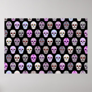 Colorful Day of the Dead Sugar Skull Pattern Poster