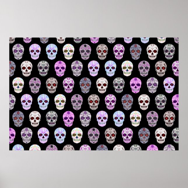 Colorful Day of the Dead Sugar Skull Pattern Poster (Front)