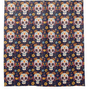 Colorful day of the dead sugar skull shower curtain