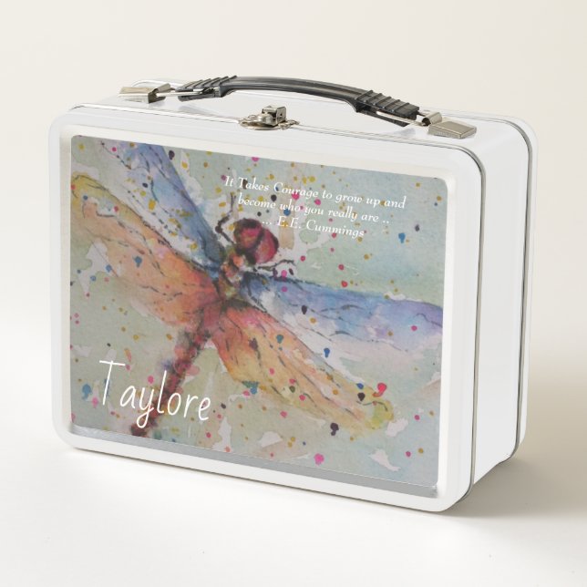 COLORFUL DAZZLING DRAGONFLY METAL LUNCH BOX (Front)