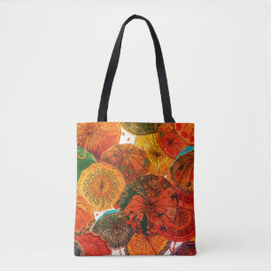 Colorful, Decorated Umbrellas on Reusable Grocery Tote Bag