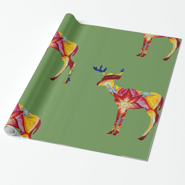 Colorful Deer  Glossy Wrapping Paper (Unrolled)