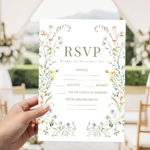 Colorful delicate meadow flower Wedding RSVP cards