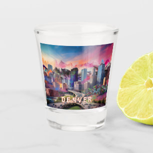 Colorful Denver Skyline Abstract Art Shot Glass