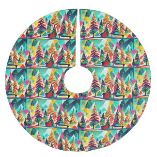 Colorful design of Christmas trees Brushed Polyester Tree Skirt