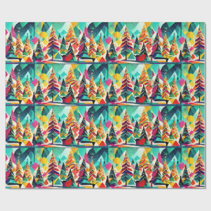 Colorful design of Christmas trees Wrapping Paper
