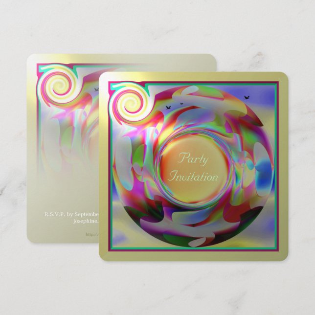 Colorful Design with Small Birds Invitation (Front/Back)