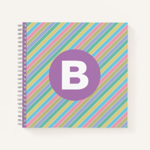 Colorful Diagonal Candy Stripes Lilac Monogram Notebook