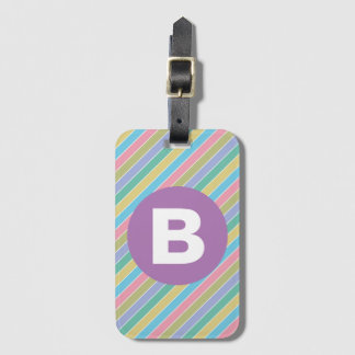 Colorful Diagonal Candy Stripes Purple Monogram Luggage Tag