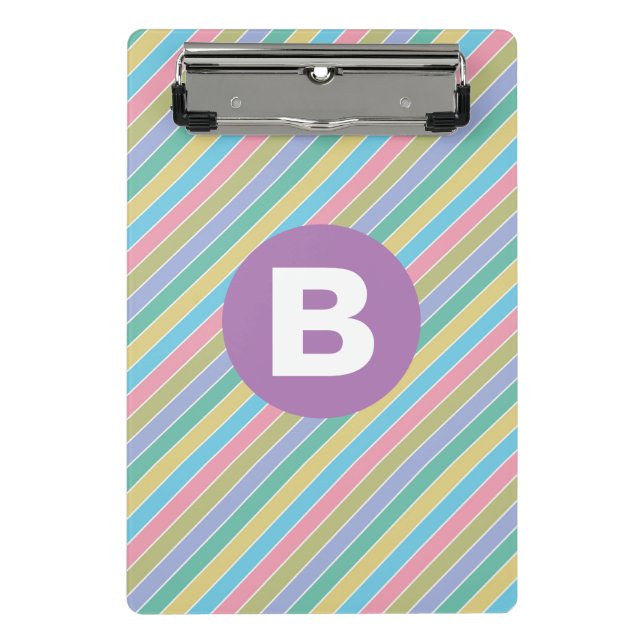 Colorful Diagonal Candy Stripes Purple Monogram Mini Clipboard (Front)