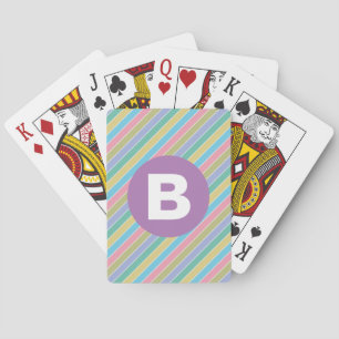 Colorful Diagonal Candy Stripes Purple Monogram Playing Cards