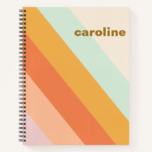 Colorful Diagonal Stripe Retro Pastel Personalized Notebook