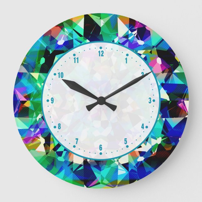 Colorful Diamonds Glitter And Sparkles Large Clock (Front)