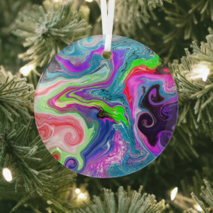 Colorful Digital Art Pour Paint Glass Tree Decoration