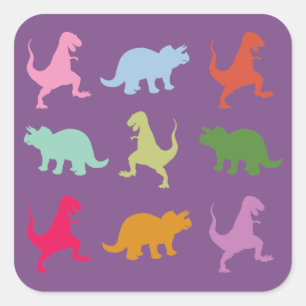 Colorful Dinosaurs Square Stickers, Glossy Sticker