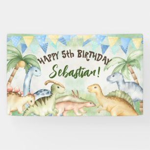 Colorful dinosaurs toddler birthday party custom banner