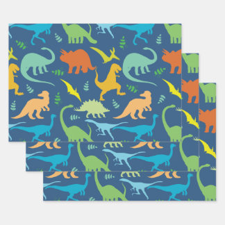 Colorful Dinosaurs Wrapping Paper Sheet