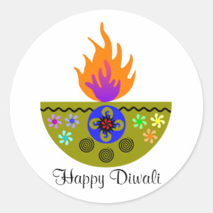 Colorful Diwali Lamp Diya Classic Round Sticker
