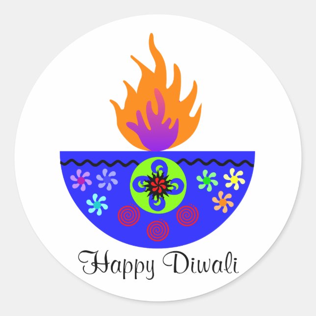 Colorful Diwali Lamp Diya Classic Round Sticker (Front)