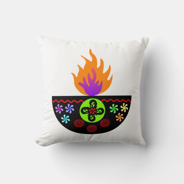Colorful Diwali Lamp Diya Cushion (Front)