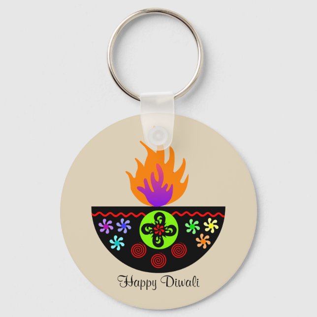 Colorful Diwali Lamp Diya Key Ring (Front)