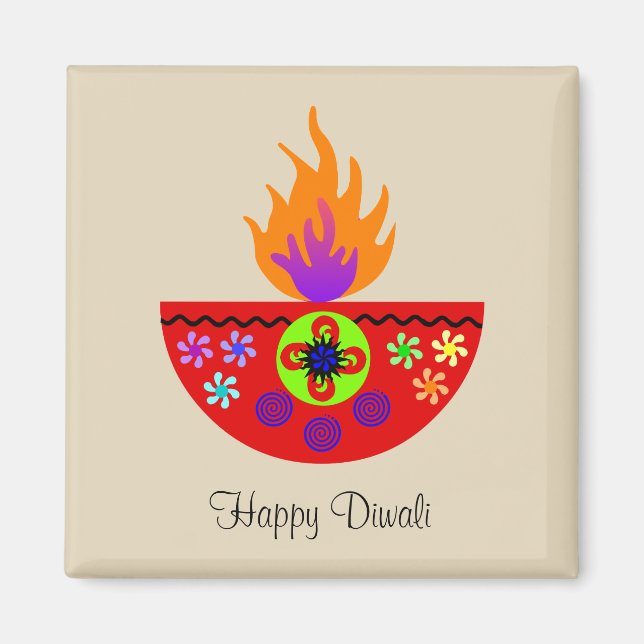 Colorful Diwali Lamp Diya Magnet (Front)