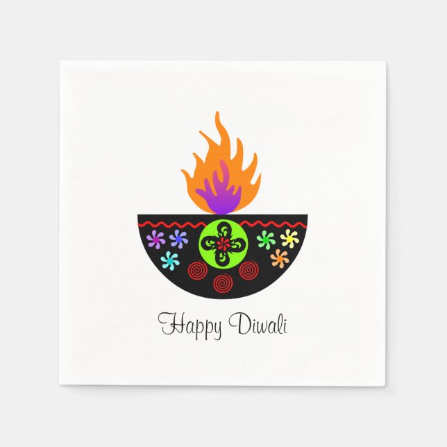 Colorful Diwali Lamp Diya Napkin (Front)